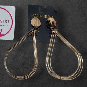 NWT Maren Elena For NADINE WEST Gold Wire Dangle Earrings ~4" Lightweight
